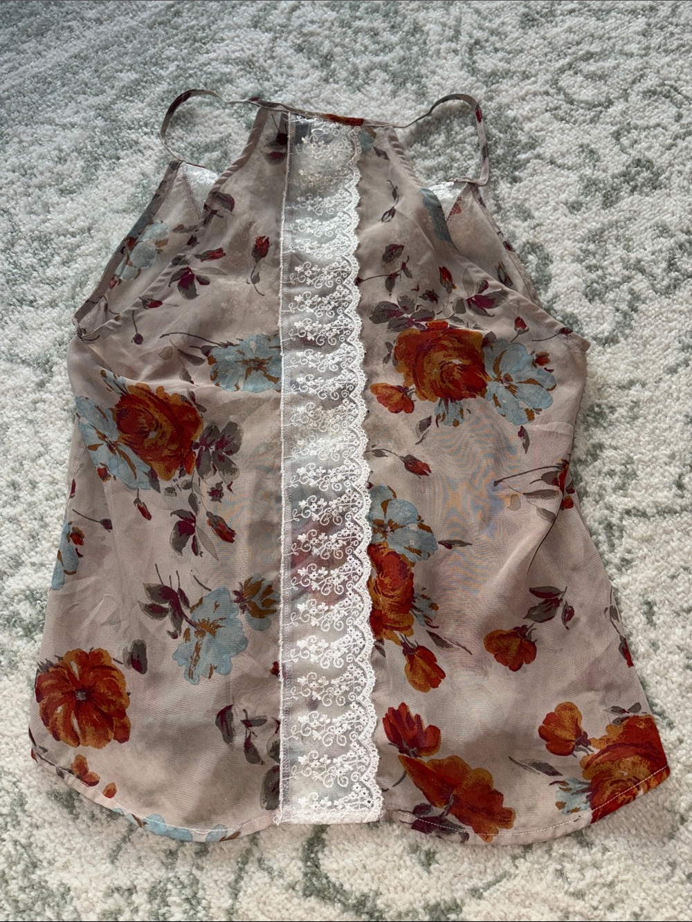BKE Beige Floral Lace-Trim Halter Camisole - Picture 5 of 5